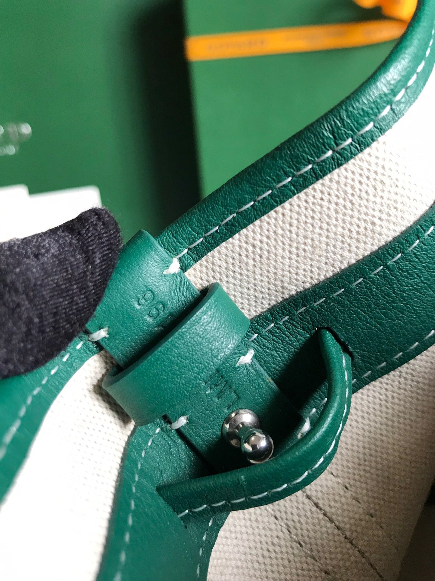 GOYARD PETIT FLOT BUCKET BAG 22 IN GREEN GOYARDINE CANVAS AND LAMBSKIN TRIM