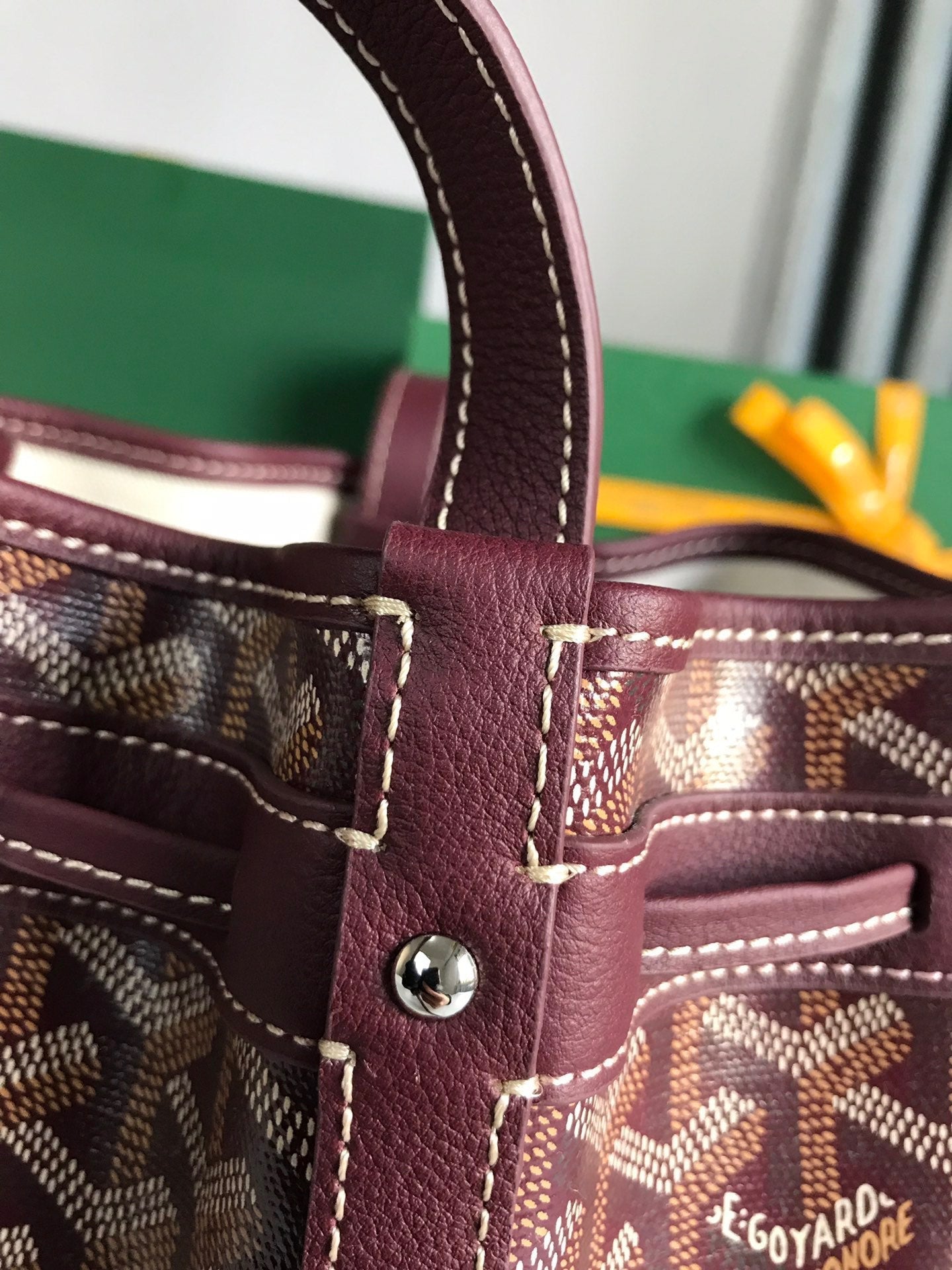 GOYARD PETIT FLOT BUCKET BAG 22 IN WINE RED GOYARDINE CANVAS AND LAMBSKIN TRIM