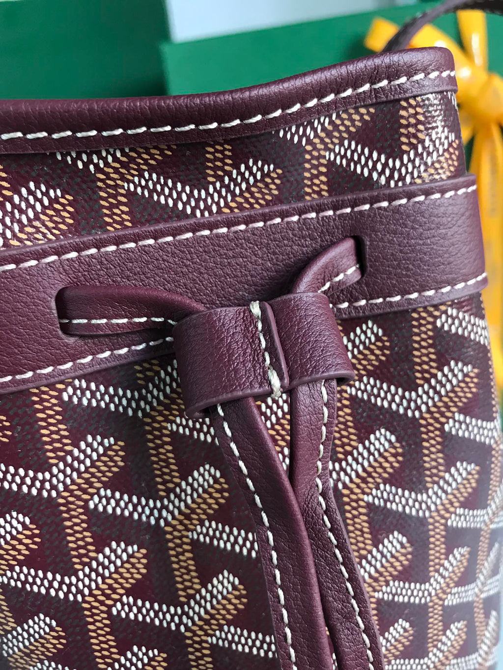GOYARD PETIT FLOT BUCKET BAG 22 IN WINE RED GOYARDINE CANVAS AND LAMBSKIN TRIM
