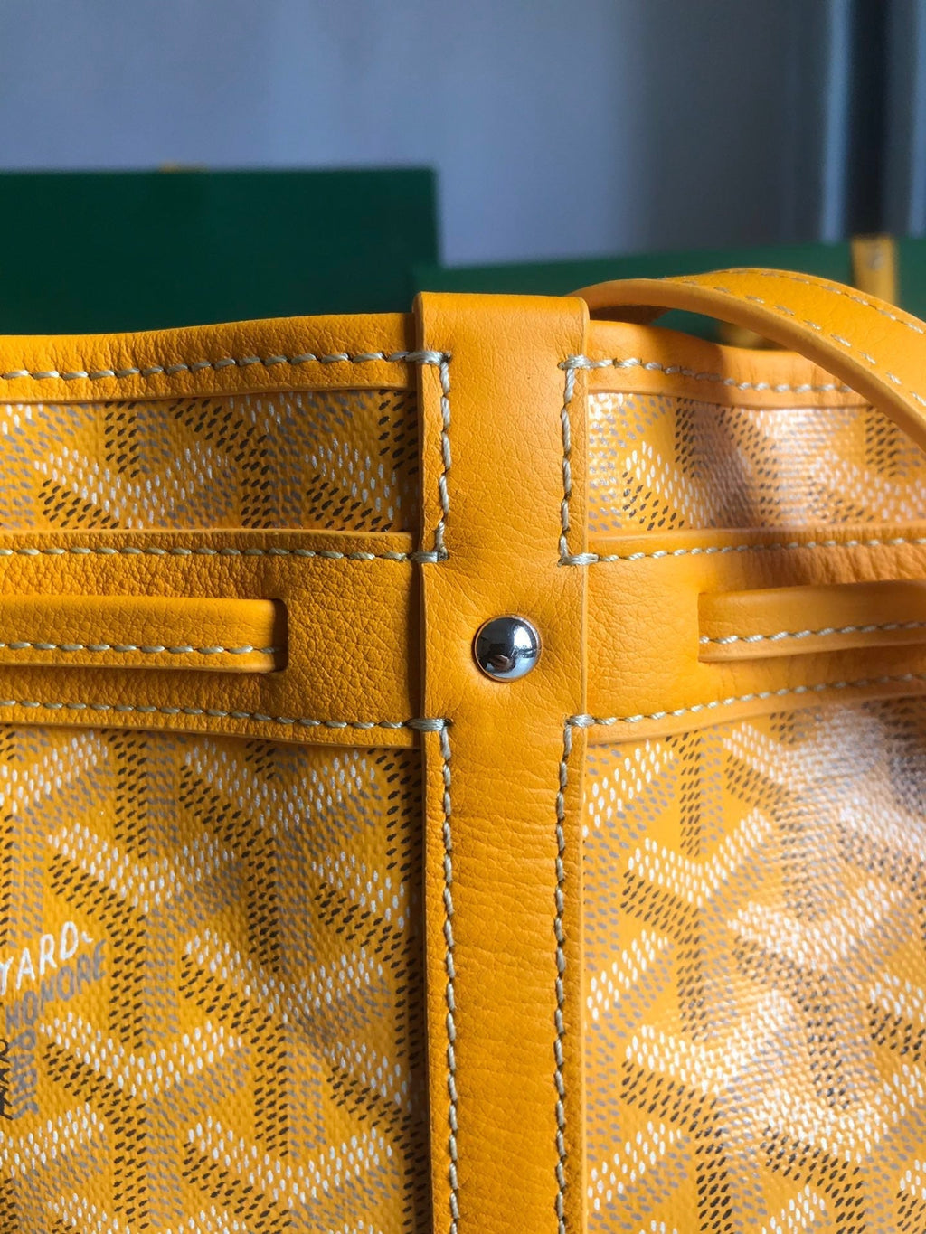 GOYARD PETIT FLOT BUCKET BAG 22 IN YELLOW GOYARDINE CANVAS AND LAMBSKIN TRIM