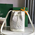 GOYARD PETIT FLOT BUCKET BAG 22 IN WHITE GOYARDINE CANVAS AND LAMBSKIN TRIM