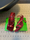 BOTTEGA VENETA 26S SQUARE-TOE HIGH-HEEL SANDALS 90 MM IN RED LAMBSKIN AND WOOL