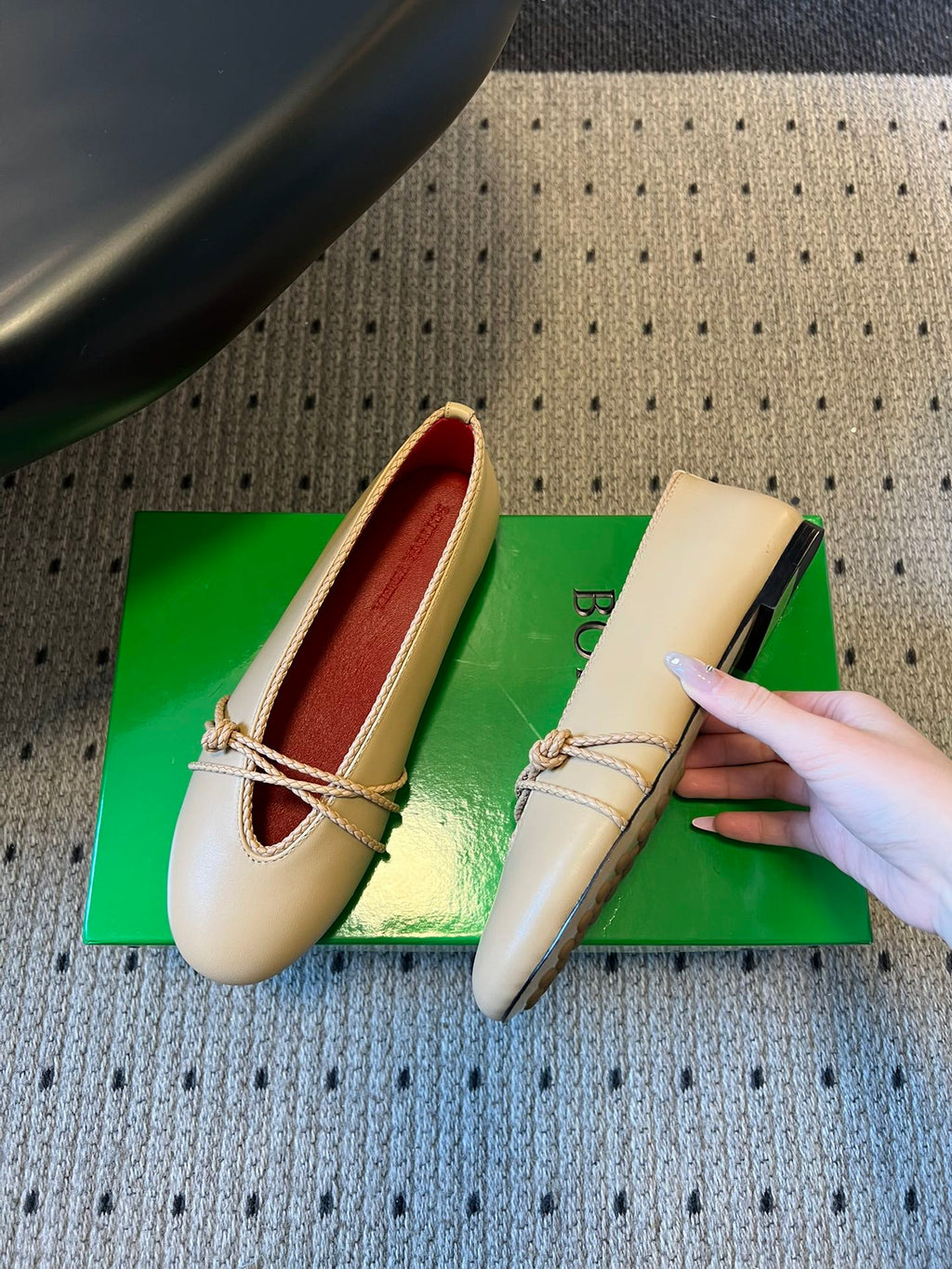 BOTTEGA VENETA 26S ESPADRILLE BALLET FLATS IN BEIGE LAMBSKIN