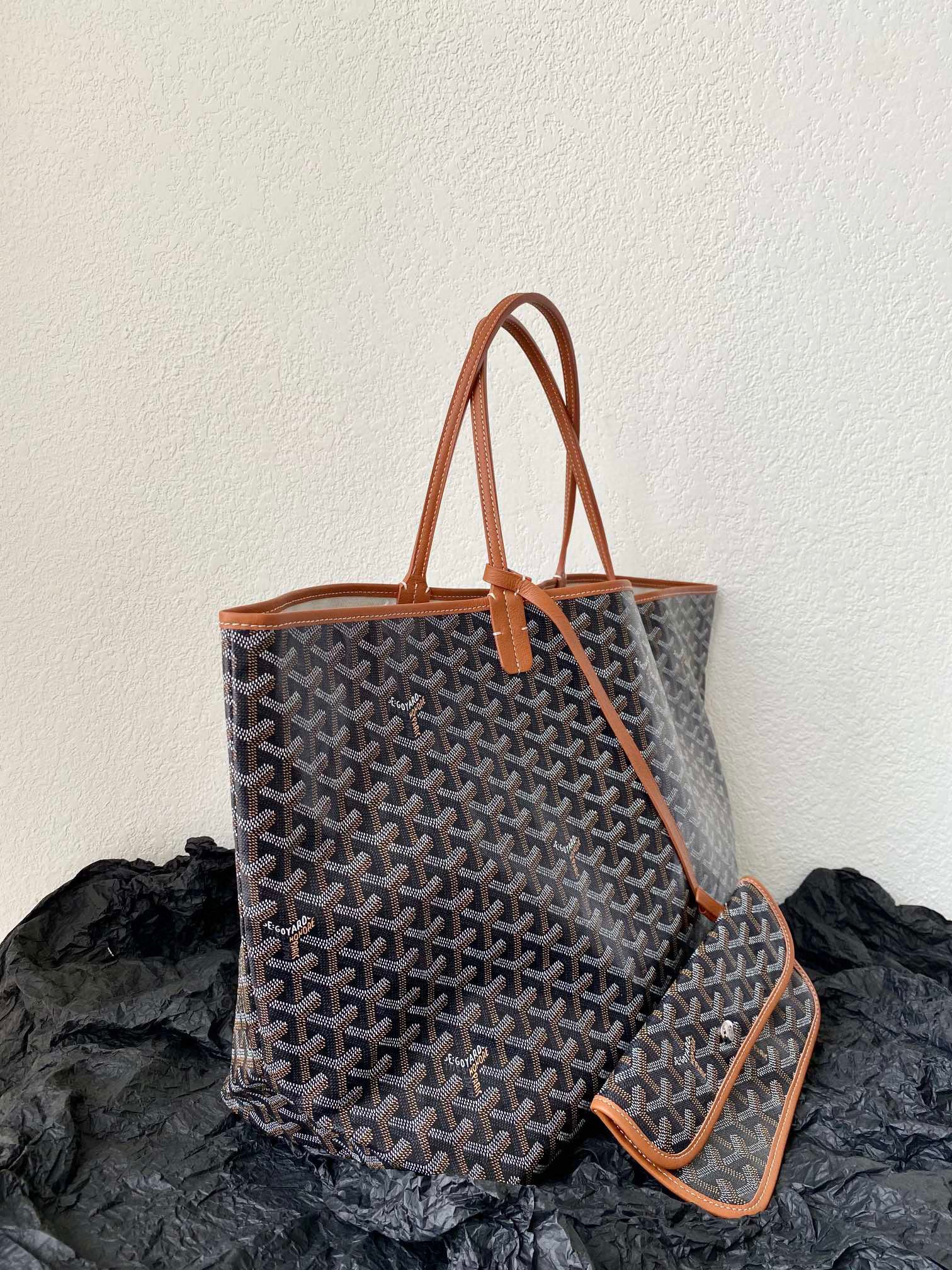 GOYARD SAINT LOUIS GM 40CM BLACK AND TAN CANVAS