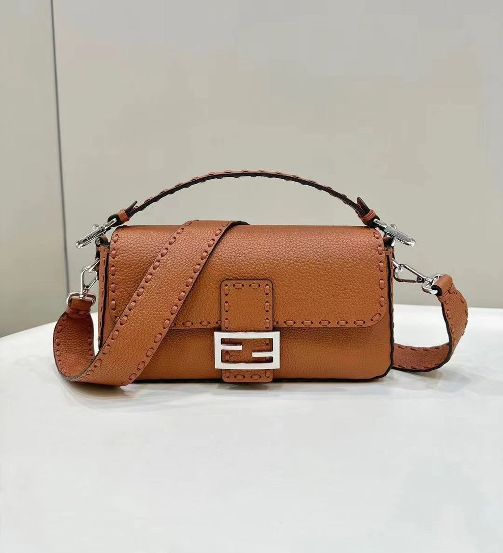 FENDI BAGUETTE 27CM TAN CALFSKIN SILVER HARDWARE