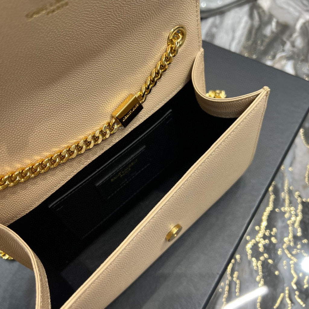 SAINT LAURENT KATE SMALL TASSEL BAG IN SATIN BEIGE