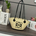 LOEWE LOE ANAGRAM BASKET RAFFIA BLACK