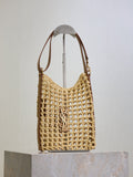 SAINT LAURENT OXALIS 25  IN RAFFIA CROCHET AND LEATHER VINTAGE BROWN
