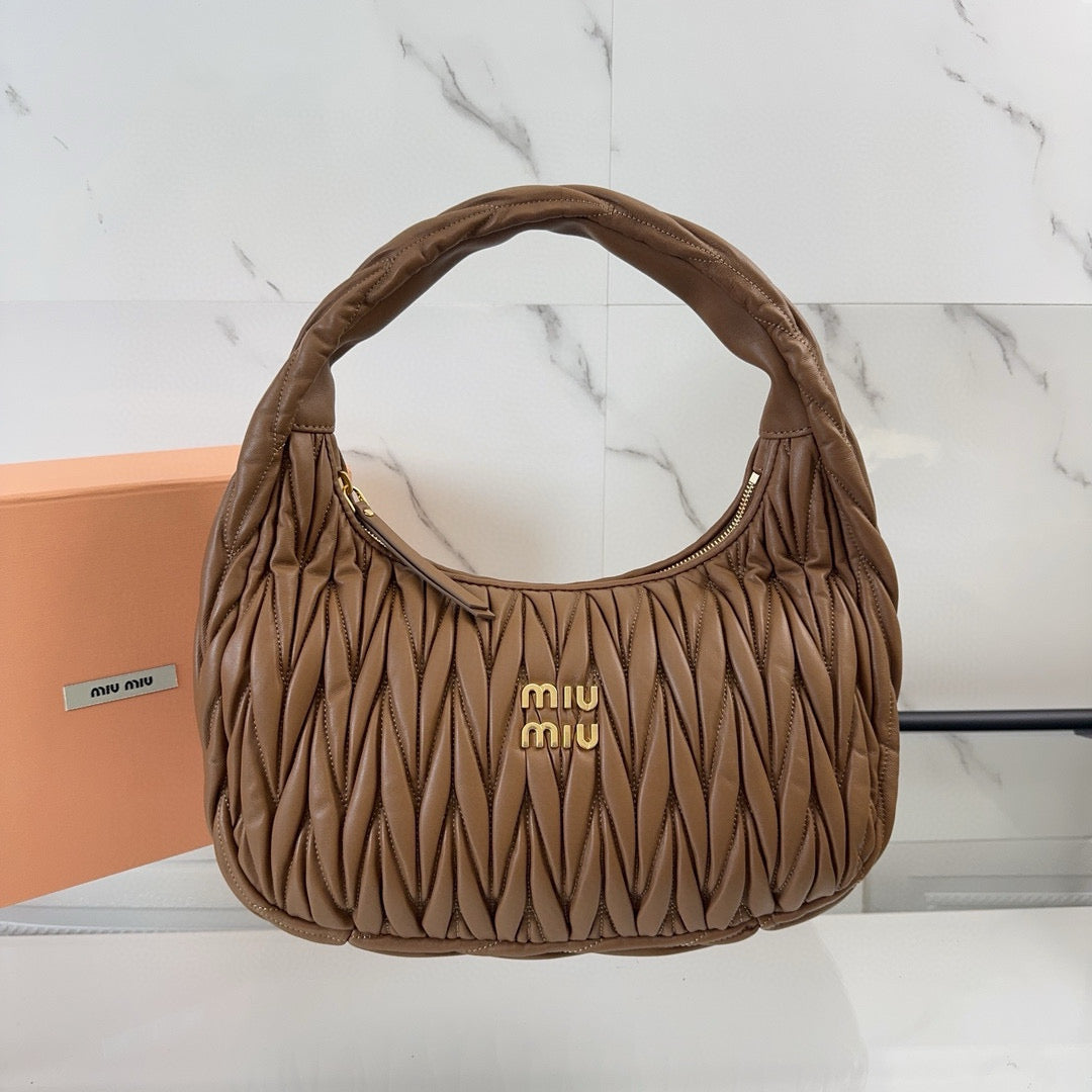 MIU MIU WANDER MATELASSE 29 BAG IN BROWN LAMBSKIN