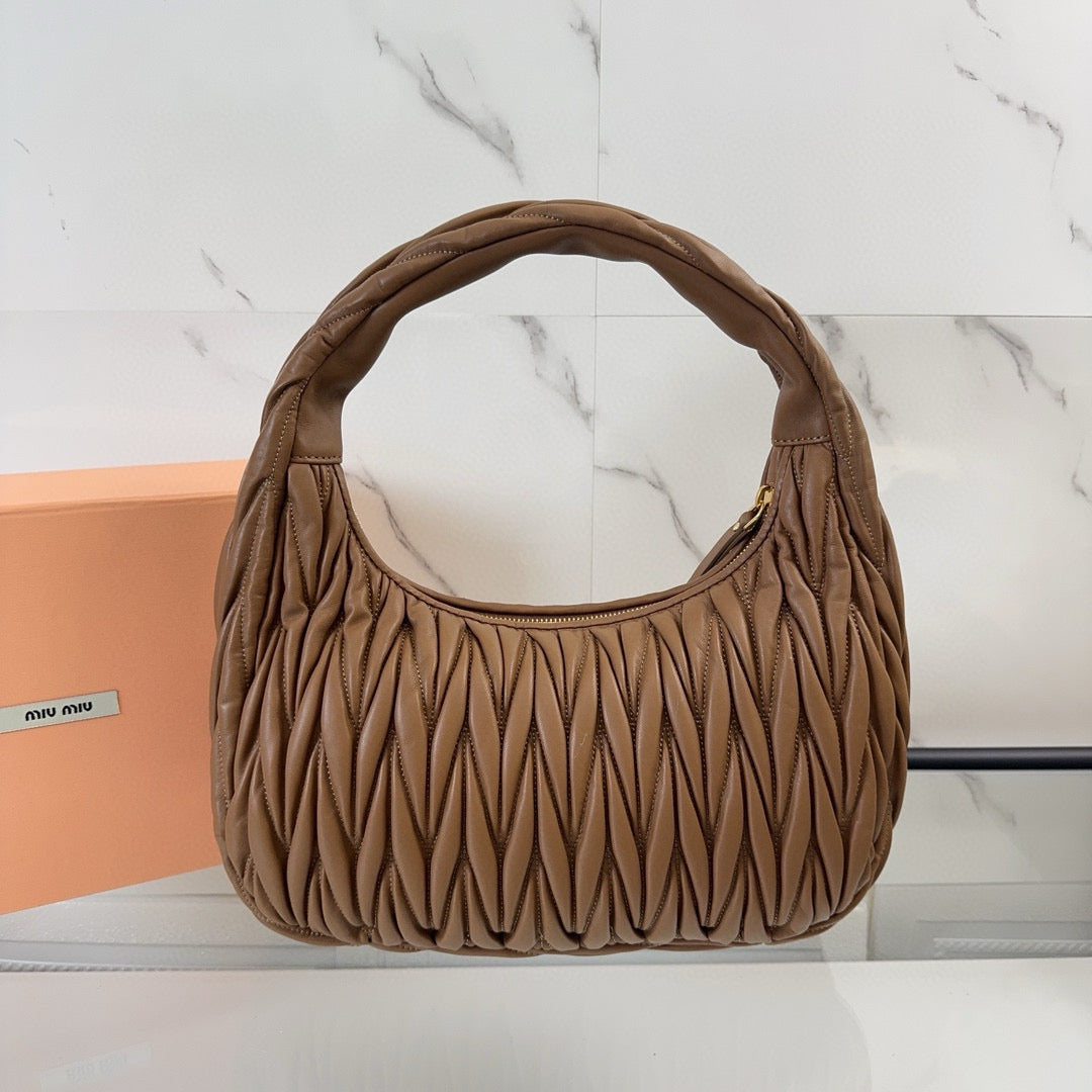 MIU MIU WANDER MATELASSE 29 BAG IN BROWN LAMBSKIN