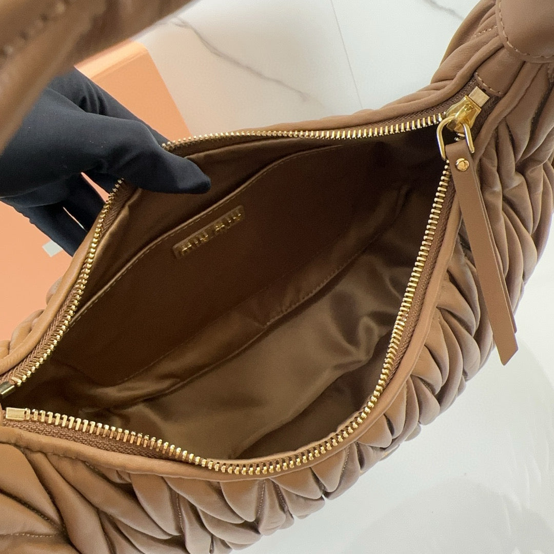 MIU MIU WANDER MATELASSE 29 BAG IN BROWN LAMBSKIN