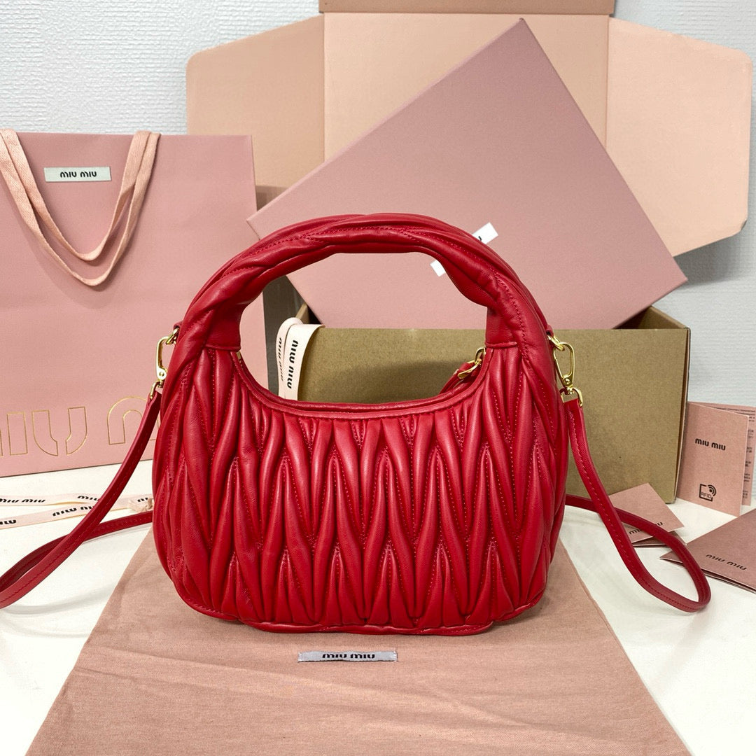 MIU MIU WANDER SMALL HOBO BAG 20 IN RED CALFSKIN