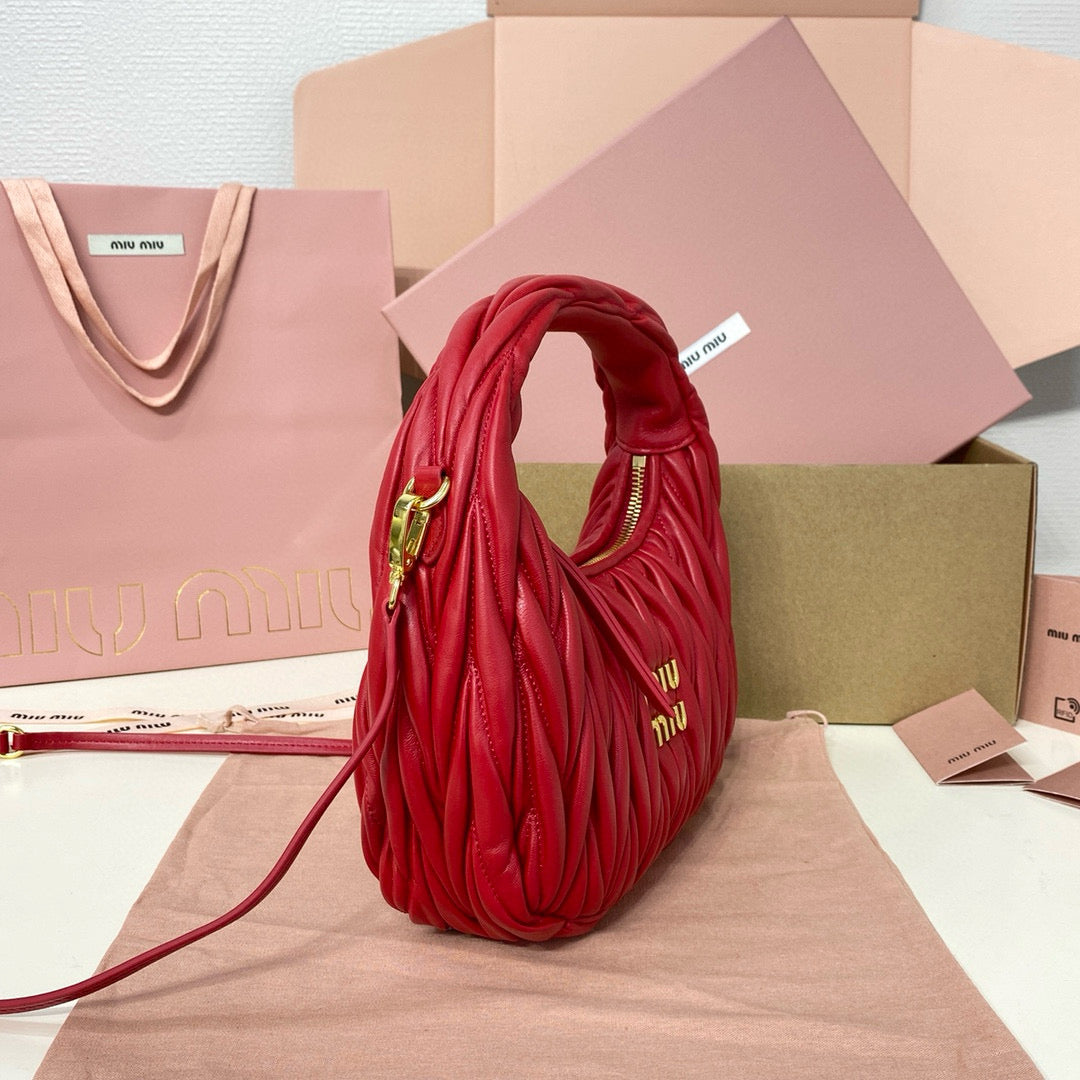 MIU MIU WANDER SMALL HOBO BAG 20 IN RED CALFSKIN