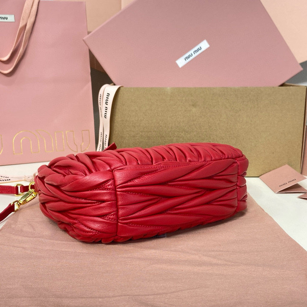 MIU MIU WANDER SMALL HOBO BAG 20 IN RED CALFSKIN