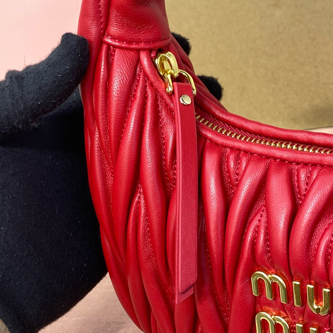 MIU MIU WANDER SMALL HOBO BAG 20 IN RED CALFSKIN