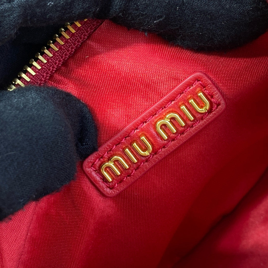 MIU MIU WANDER SMALL HOBO BAG 20 IN RED CALFSKIN