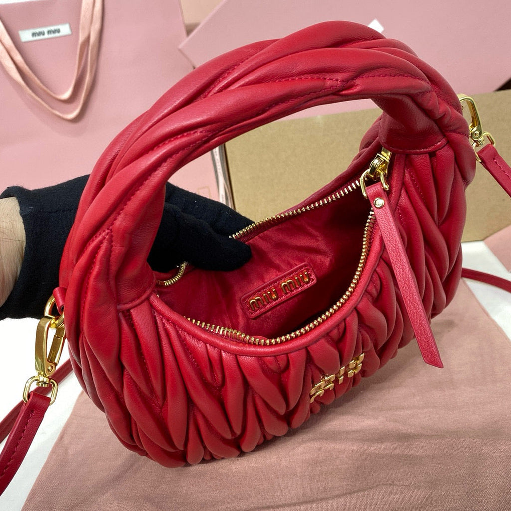 MIU MIU WANDER SMALL HOBO BAG 20 IN RED CALFSKIN