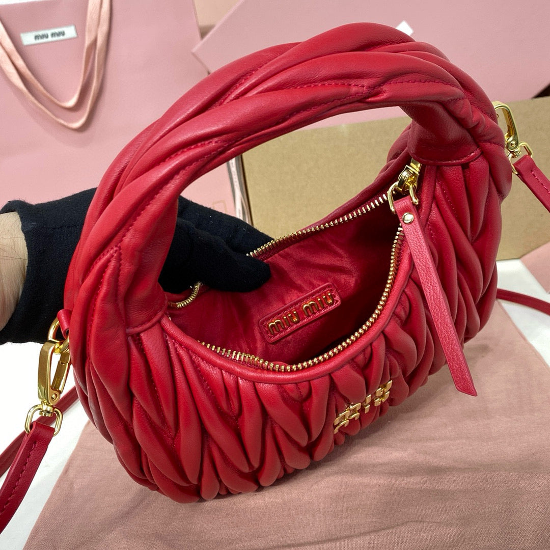 MIU MIU WANDER SMALL HOBO BAG 20 IN RED CALFSKIN