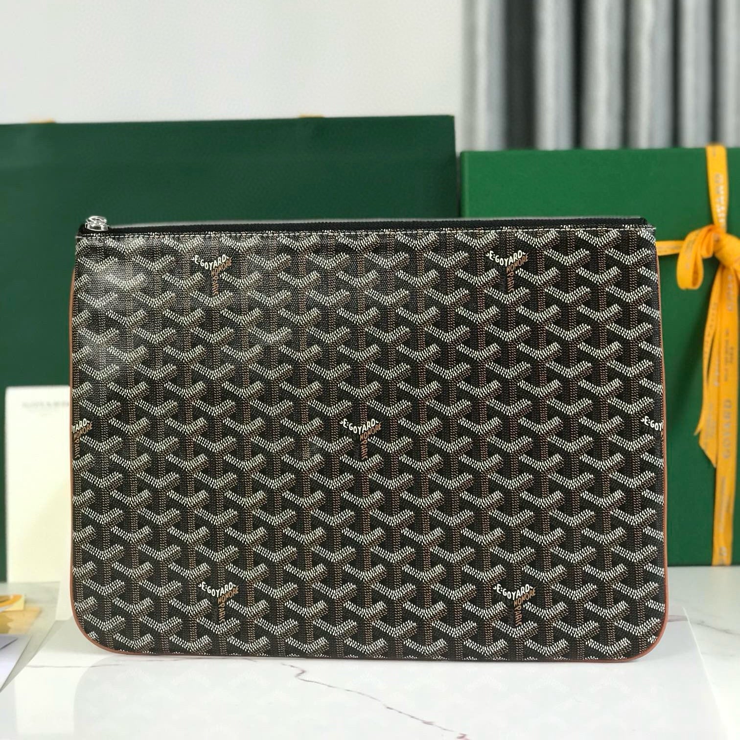 GOYARD SENAT POCHETTE IN NAVY BLUE GOYARDINE CANVAS