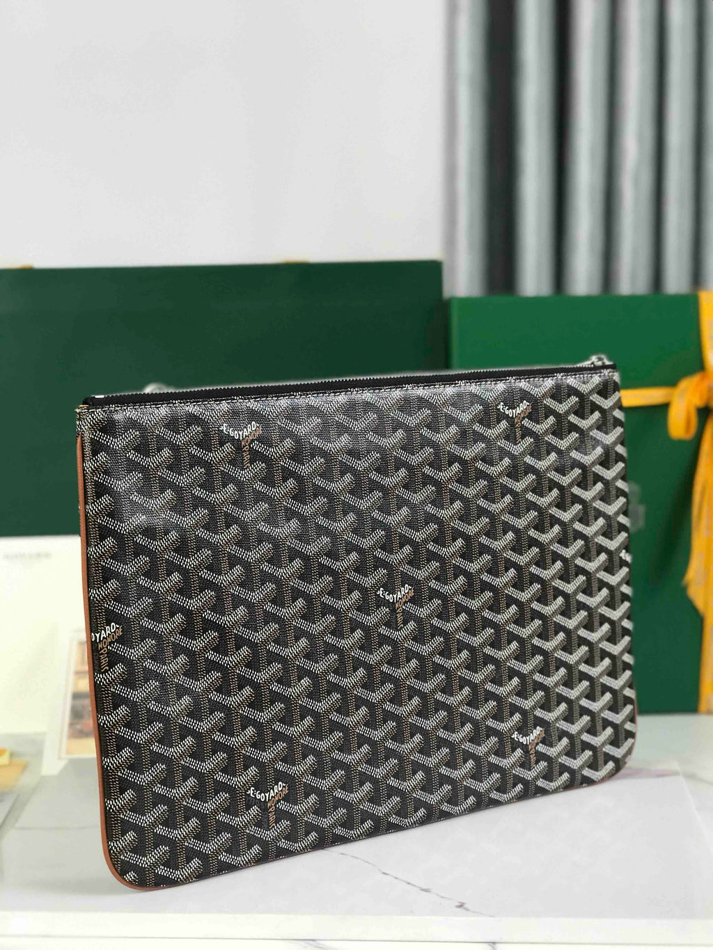 GOYARD SENAT POCHETTE IN NAVY BLUE GOYARDINE CANVAS