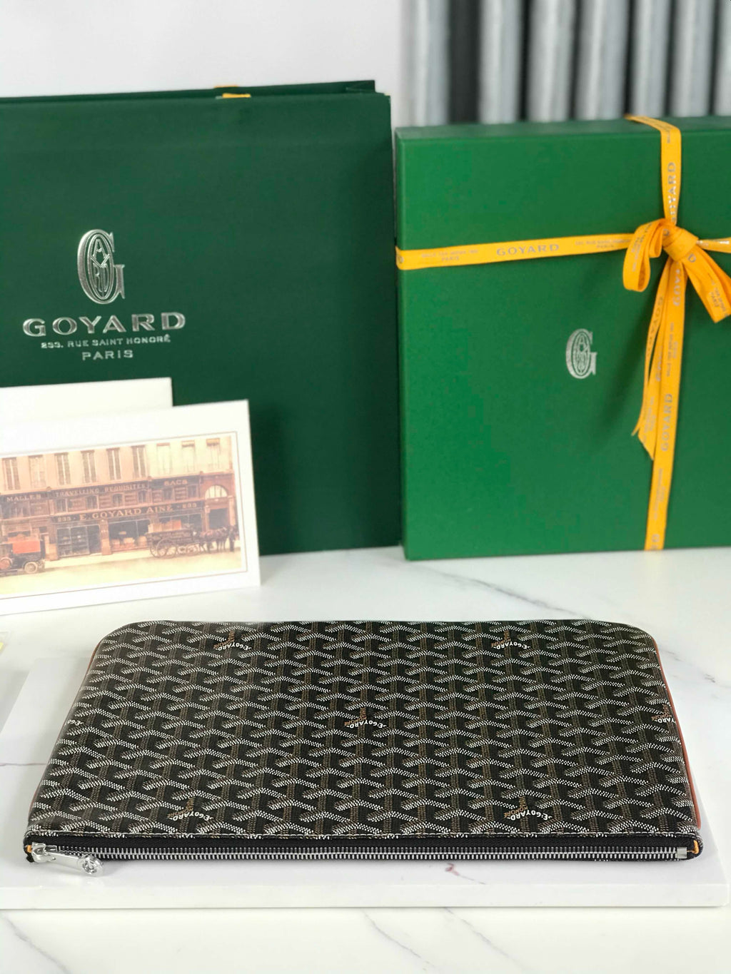 GOYARD SENAT POCHETTE IN NAVY BLUE GOYARDINE CANVAS