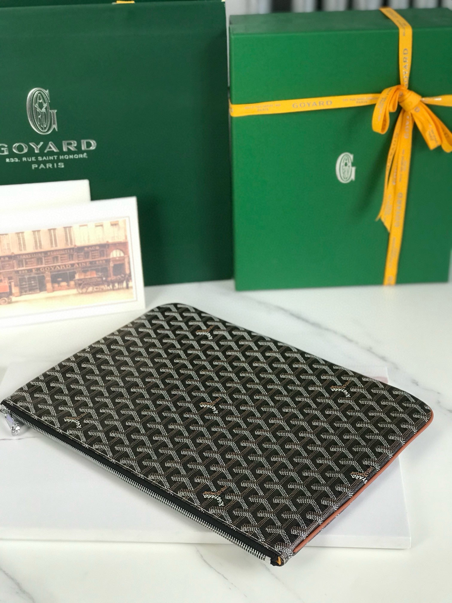 GOYARD SENAT POCHETTE IN NAVY BLUE GOYARDINE CANVAS