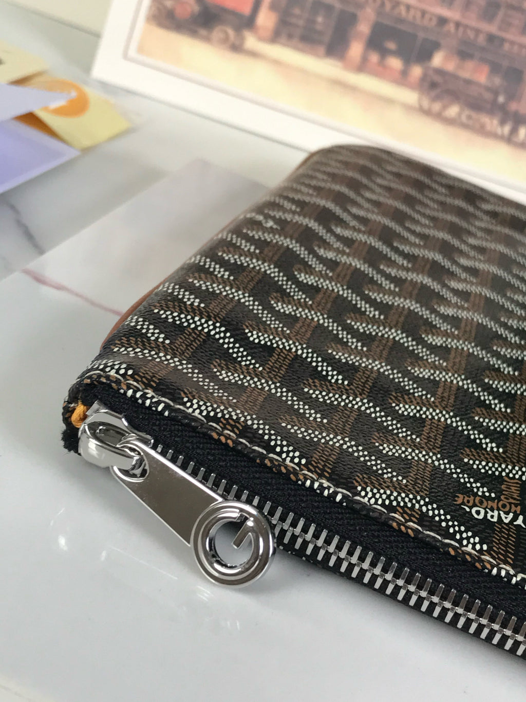 GOYARD SENAT POCHETTE IN NAVY BLUE GOYARDINE CANVAS