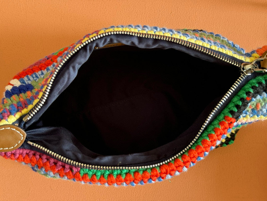 MIU MIU CROCHET TOTE BAG 25 IN MULTICOLORED WOVEN RAFFIA