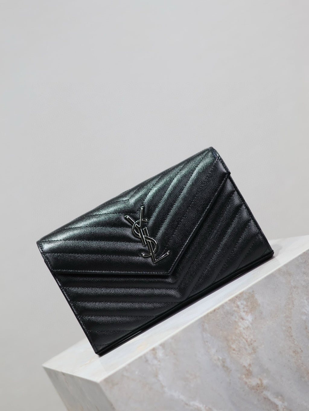 SAINT LAURENT WOC 23 IN BLACK CAVIAR LAMBSKIN SILVER HARDWARE