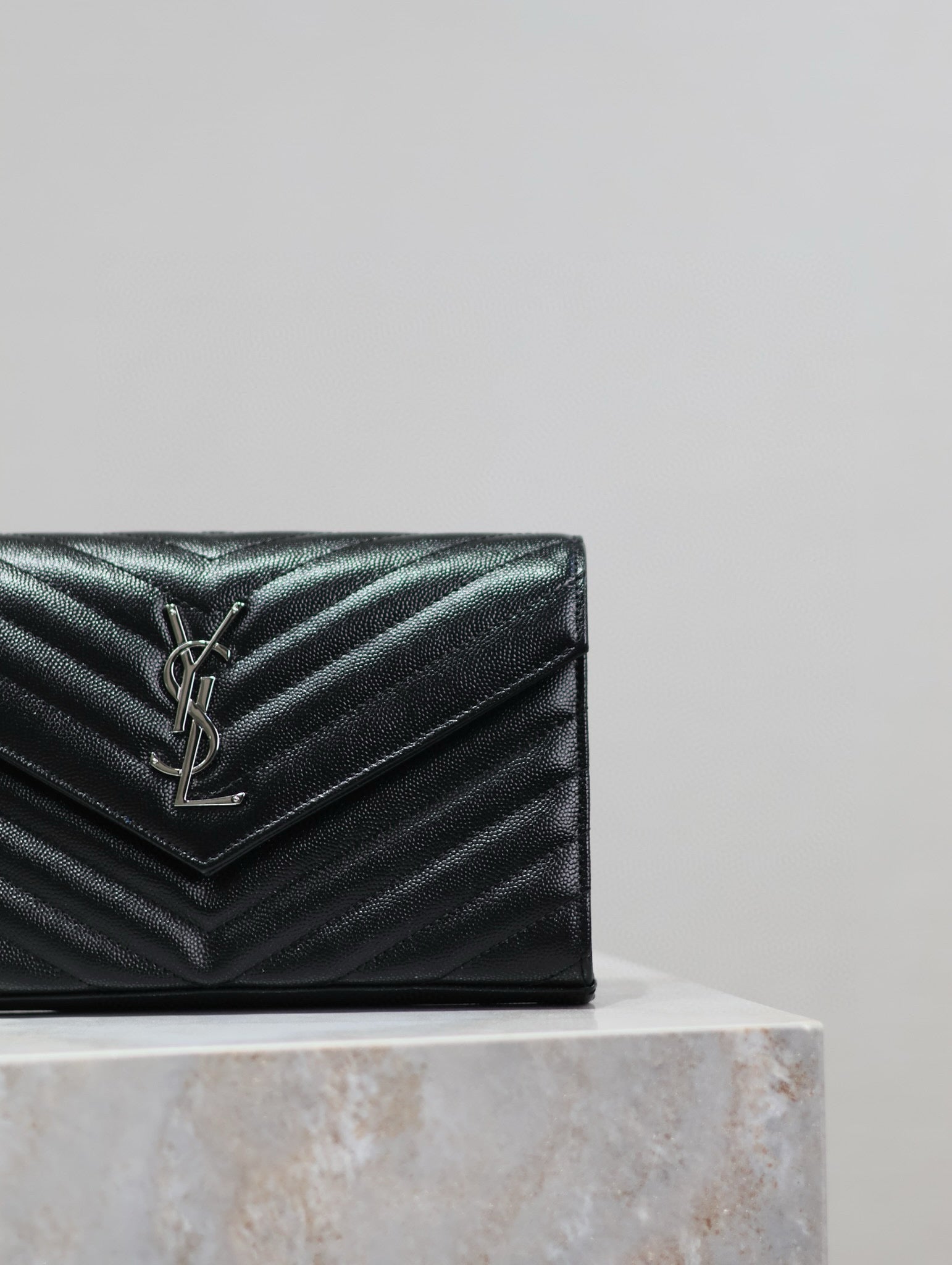SAINT LAURENT WOC 23 IN BLACK CAVIAR LAMBSKIN SILVER HARDWARE