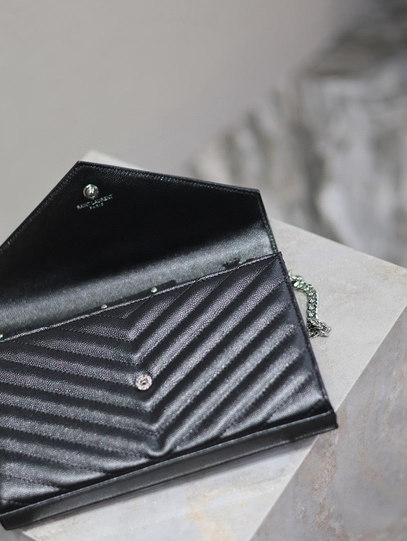 SAINT LAURENT WOC 23 IN BLACK CAVIAR LAMBSKIN SILVER HARDWARE