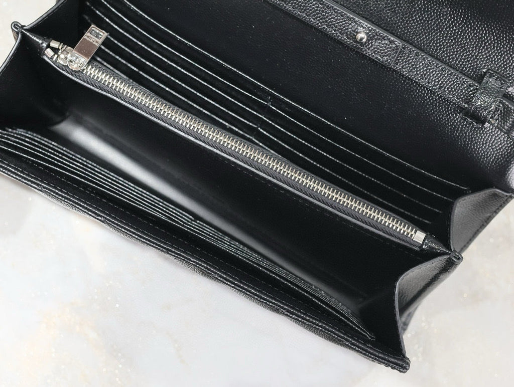 SAINT LAURENT WOC 23 IN BLACK CAVIAR LAMBSKIN SILVER HARDWARE