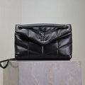 SAINT LAURENT LOULOU PUFFER MEDIUM 29 IN ALL BLACK SHEEPSKIN BLACK HARDWARE
