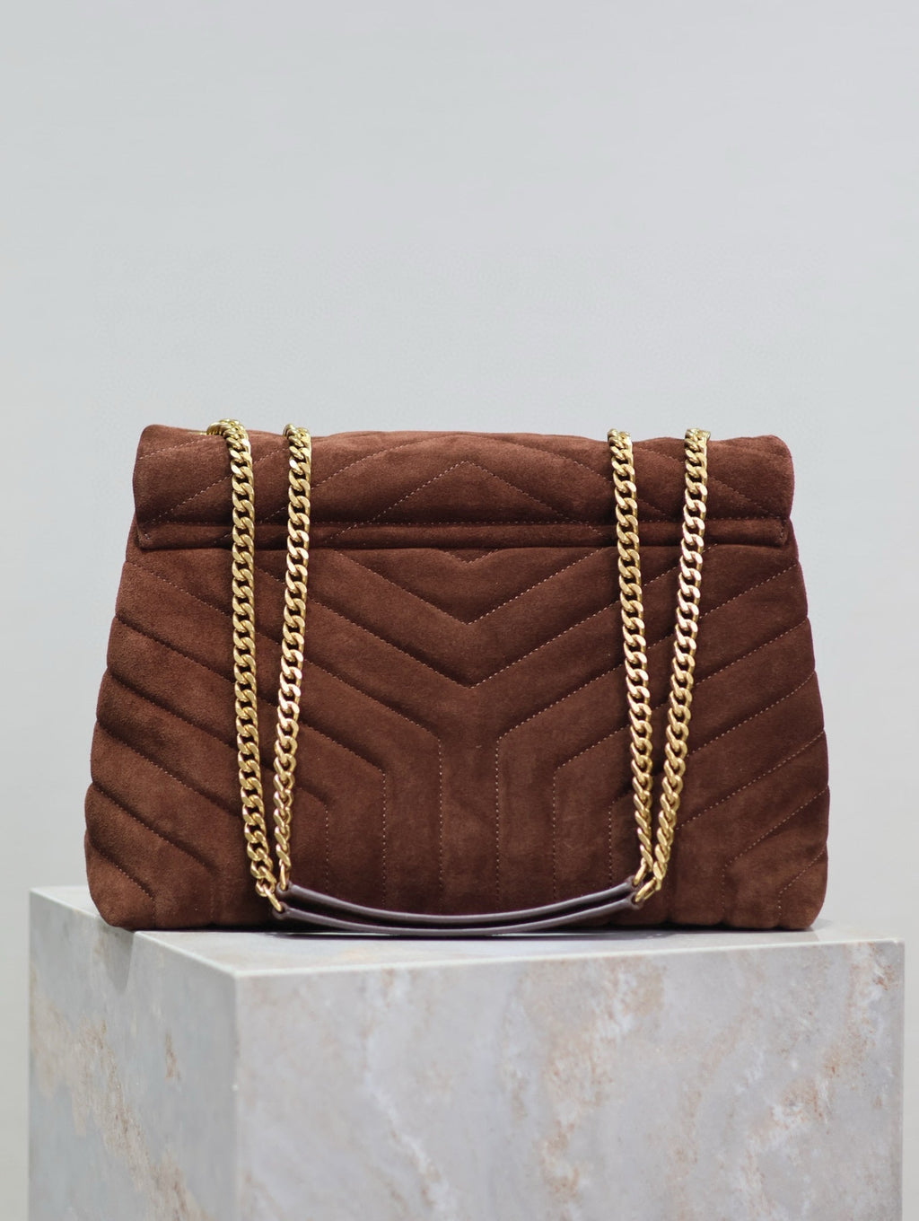 SAINT LAURENT LOULOU 32 IN BROWN SUEDE CALFSKIN GOLD HARDWARE