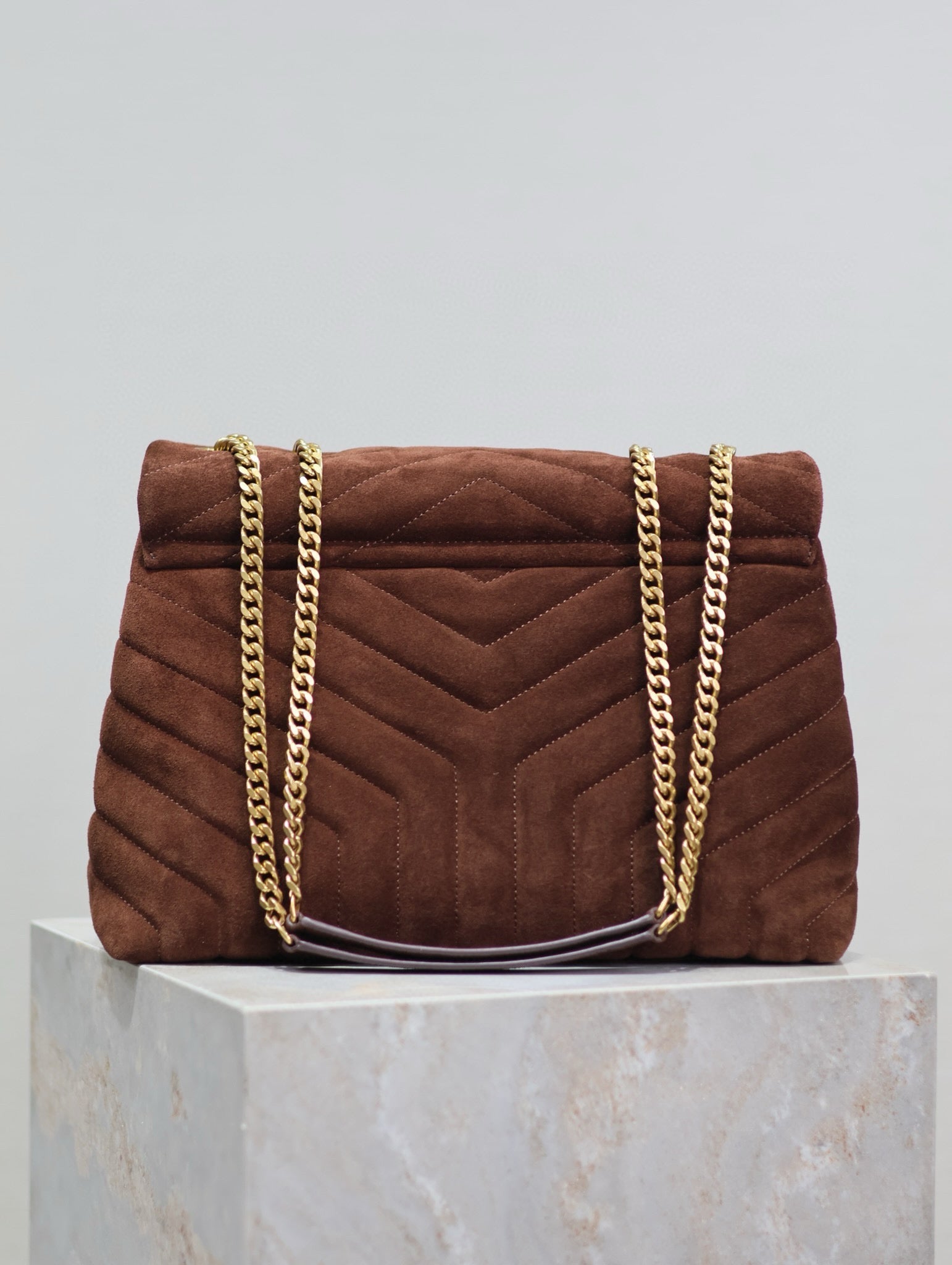 SAINT LAURENT LOULOU 32 IN BROWN SUEDE CALFSKIN GOLD HARDWARE