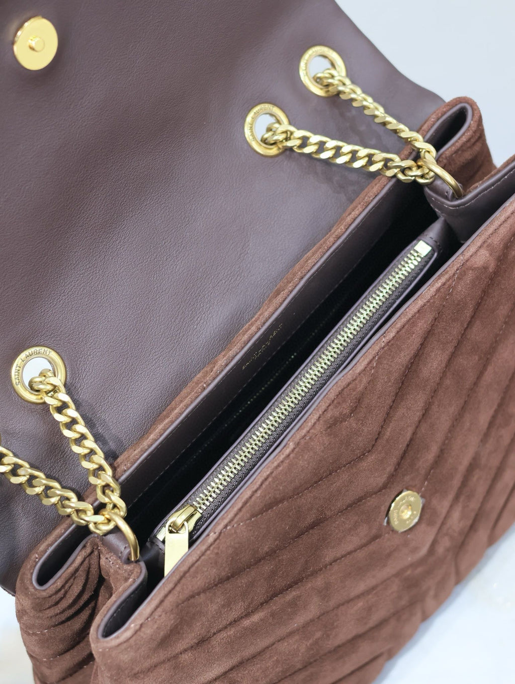 SAINT LAURENT LOULOU 32 IN BROWN SUEDE CALFSKIN GOLD HARDWARE