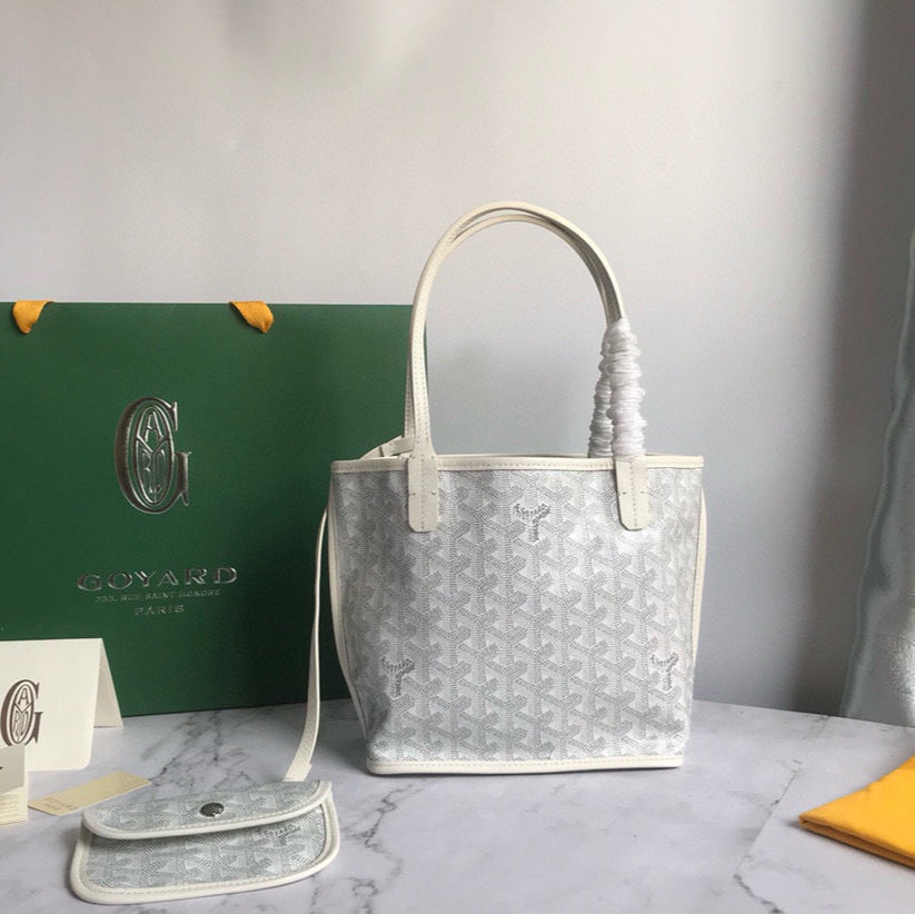 GOYARD ANJOU MINI BAG 20 IN MILKY WHITE GOYARDINE CANVAS AND CALFSKIN