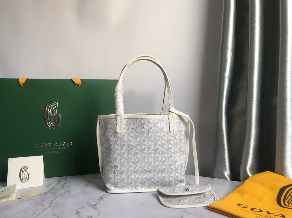 GOYARD ANJOU MINI BAG 20 IN MILKY WHITE GOYARDINE CANVAS AND CALFSKIN