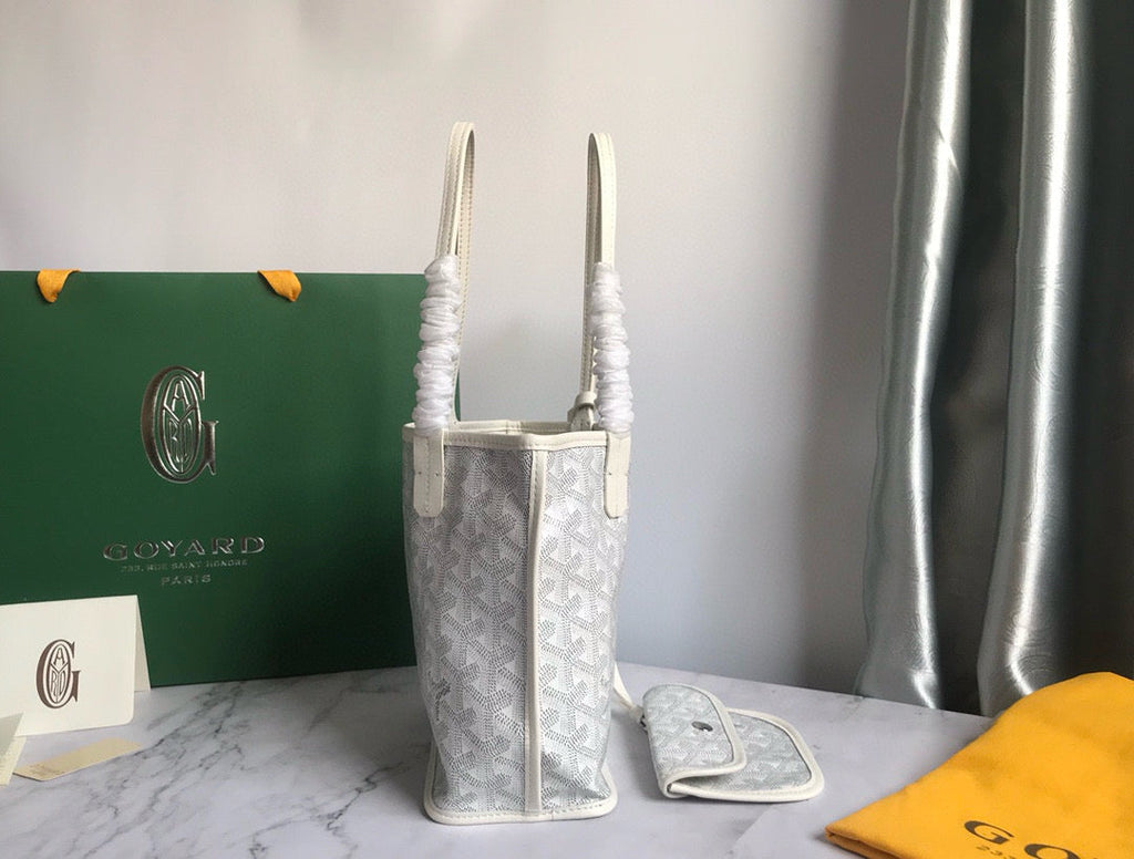 GOYARD ANJOU MINI BAG 20 IN MILKY WHITE GOYARDINE CANVAS AND CALFSKIN