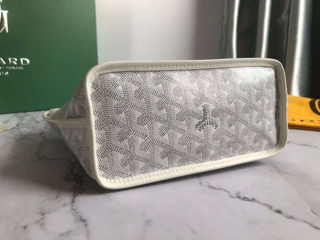 GOYARD ANJOU MINI BAG 20 IN MILKY WHITE GOYARDINE CANVAS AND CALFSKIN