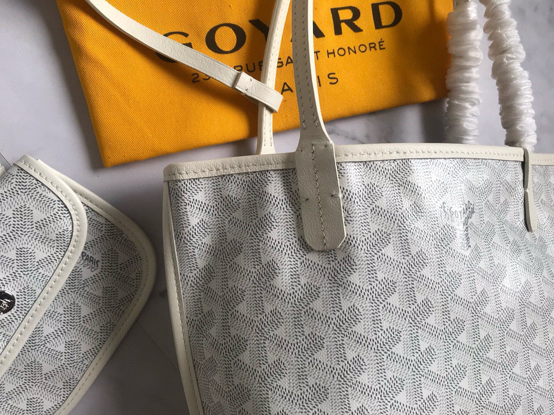 GOYARD ANJOU MINI BAG 20 IN MILKY WHITE GOYARDINE CANVAS AND CALFSKIN