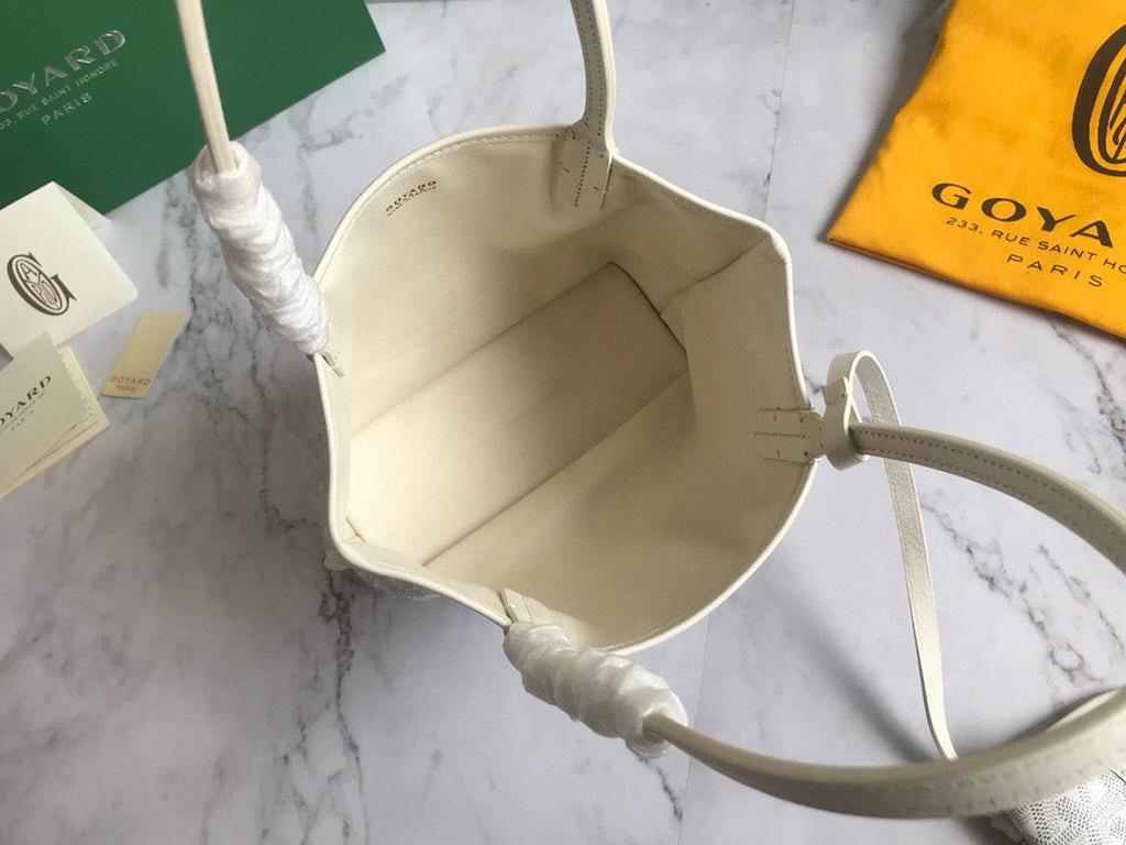 GOYARD ANJOU MINI BAG 20 IN MILKY WHITE GOYARDINE CANVAS AND CALFSKIN