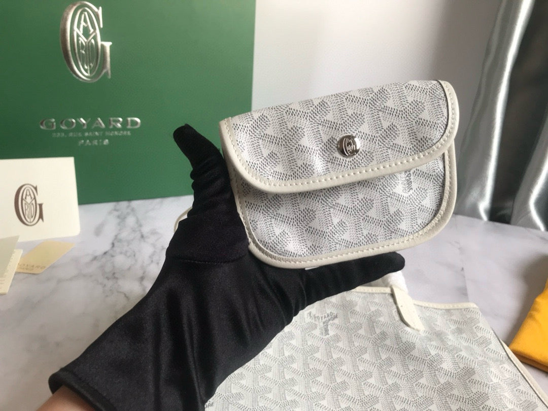 GOYARD ANJOU MINI BAG 20 IN MILKY WHITE GOYARDINE CANVAS AND CALFSKIN