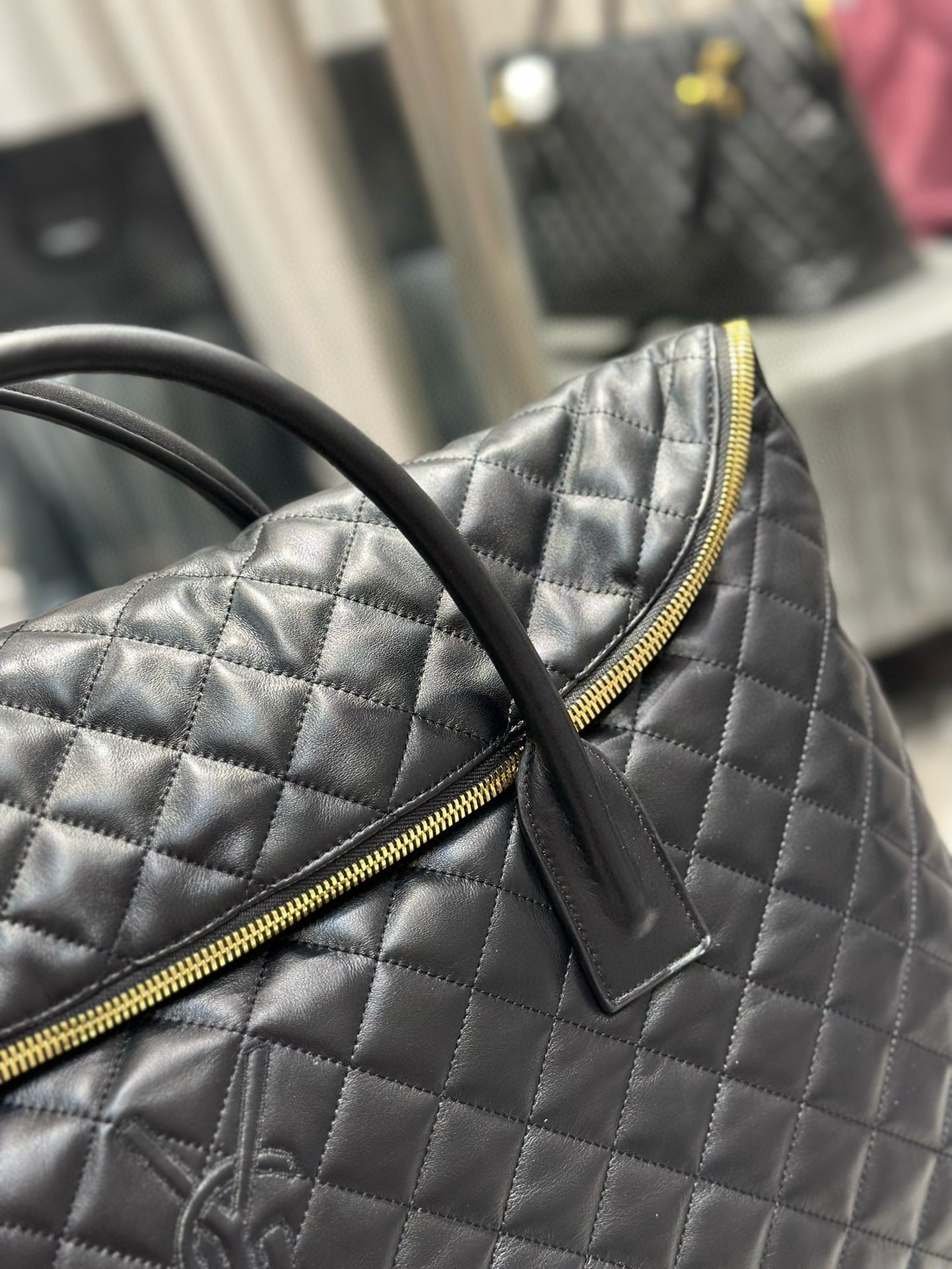 SAINT LAURENT ES GIANT 56 BLACK COWHIDE LEATHER TRAVEL BAG