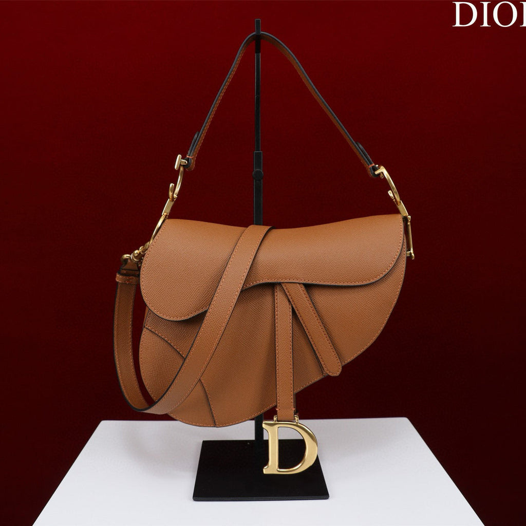DIOR SADDLE BAG 25 WITH STRAP GOLD GRAINED CALFSKIN GHW