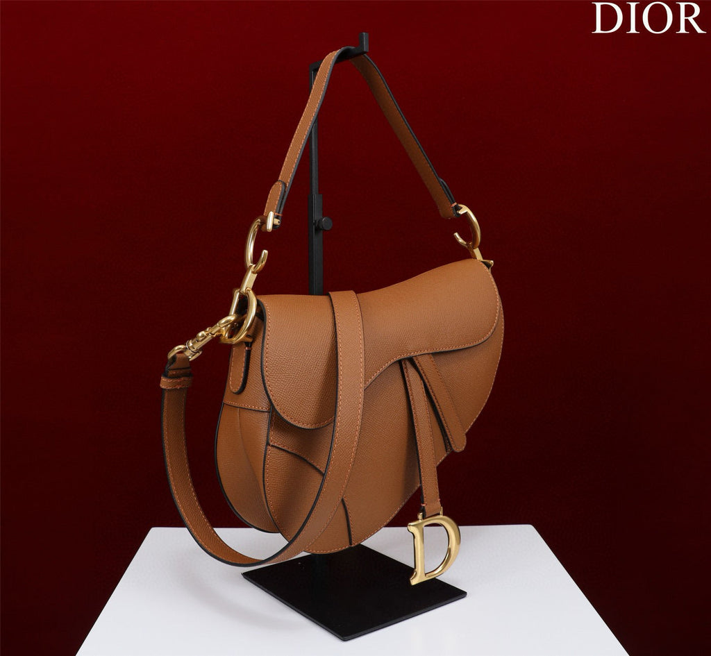 DIOR SADDLE BAG 25 WITH STRAP GOLD GRAINED CALFSKIN GHW