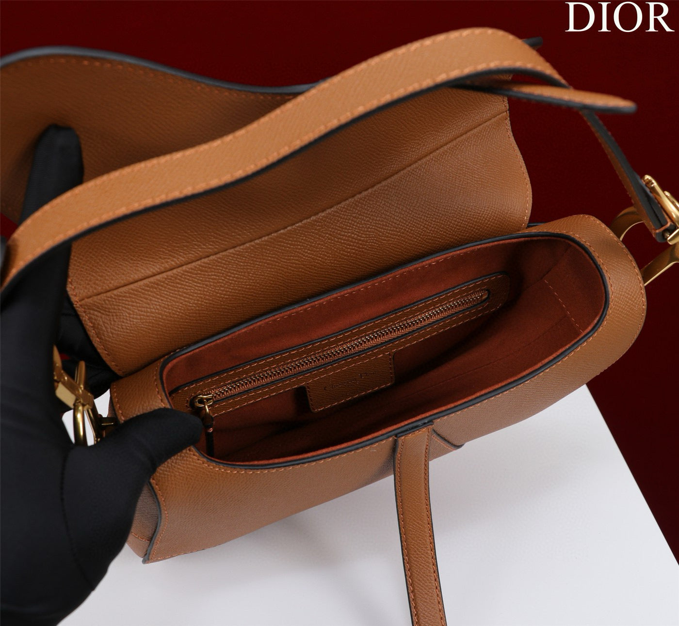 DIOR SADDLE BAG 25 WITH STRAP GOLD GRAINED CALFSKIN GHW