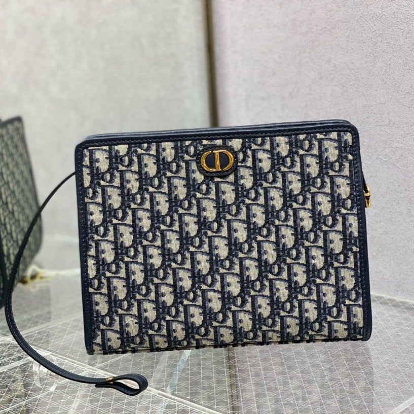DIOR OBLIQUE BOOK TOTE 26 IN DARK BLUE MONOGRAM JACQUARD