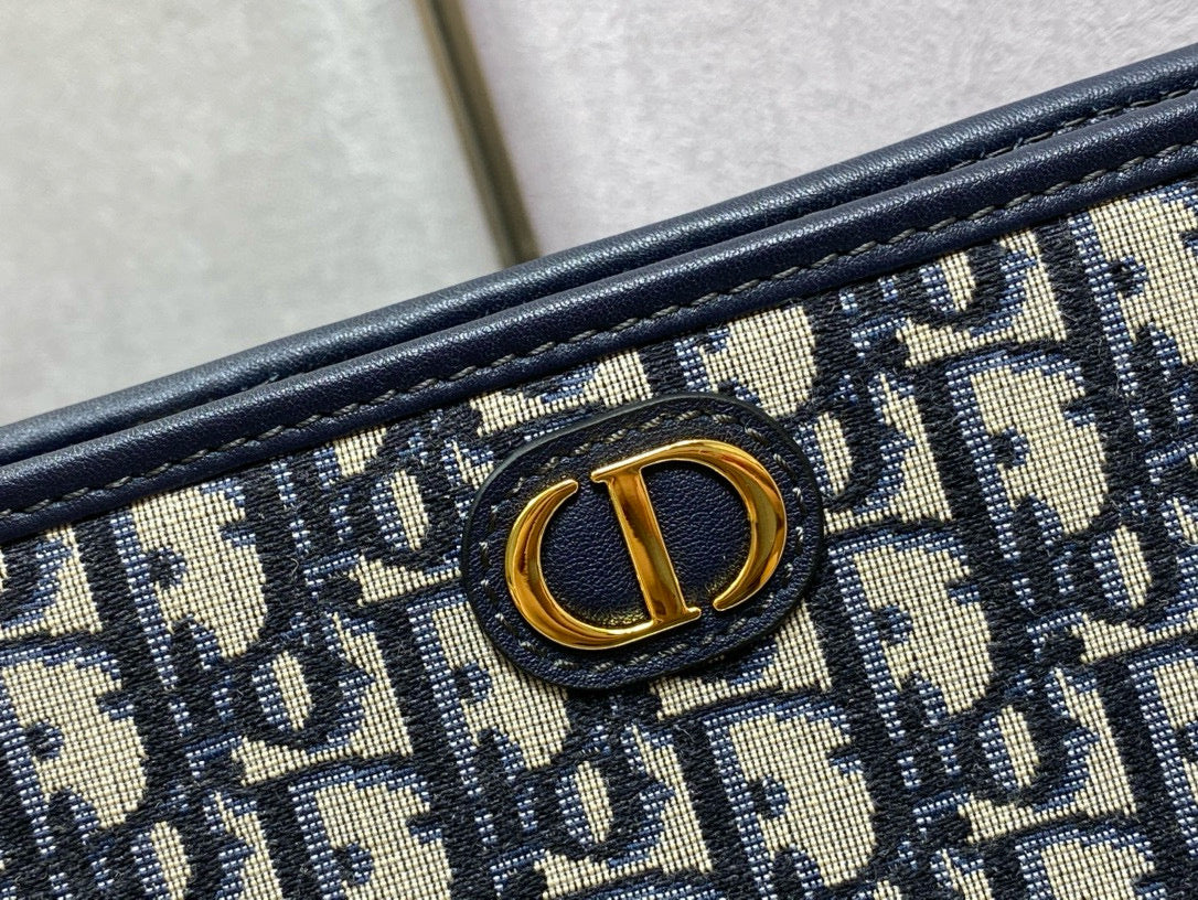 DIOR OBLIQUE BOOK TOTE 26 IN DARK BLUE MONOGRAM JACQUARD