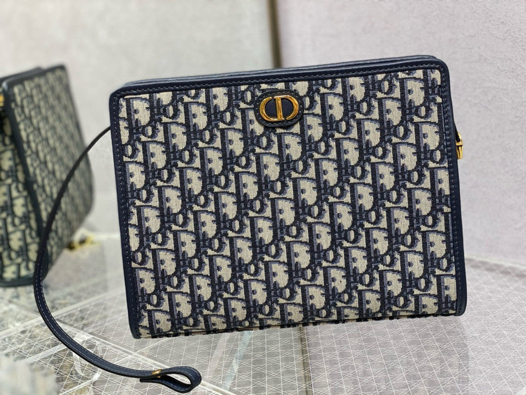 DIOR OBLIQUE BOOK TOTE 26 IN DARK BLUE MONOGRAM JACQUARD